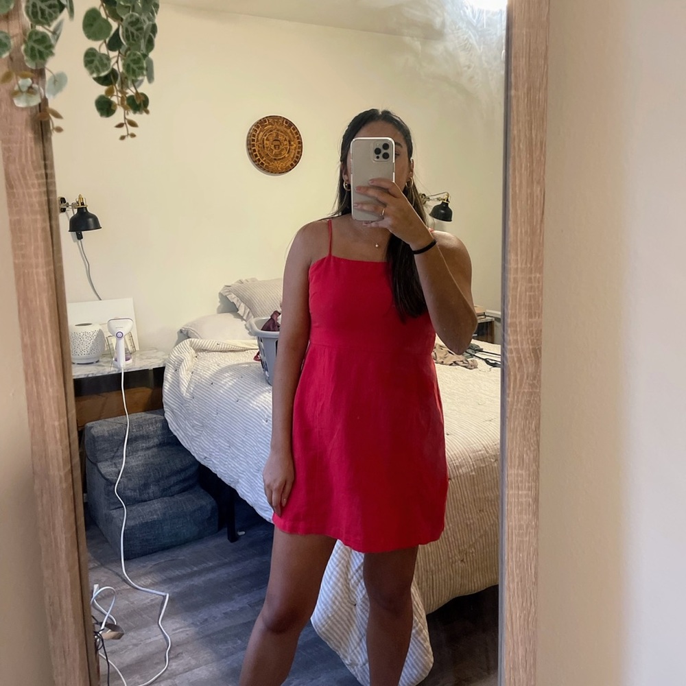 Red mini dress - linen